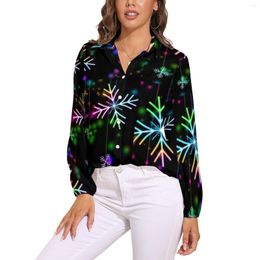 Women's Blouses Snow Beads Blouse Colourful Holidays Pattern Office Female Korean Fashion Shirt Spring Long-Sleeve Oversized Tops