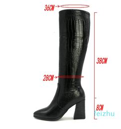 Boots Quality Knee High Winter Round Toe Thick Heel Zipper Long Golden Black