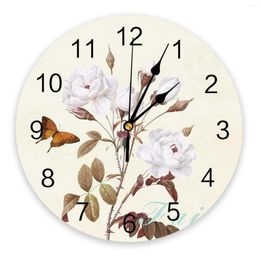 Wall Clocks Flower Retro Butterfly Clock Living Room Home Decor Large Round Mute Quartz Table Bedroom Decoration Watch