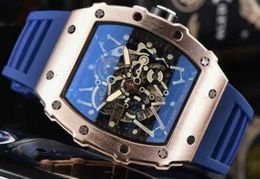 Swiss Sports Watch Richarmilles Luxury Mechanical Automatic Watches Richarmilles Rose Gold Metal and Blue Rubber Watch Band HB1O
