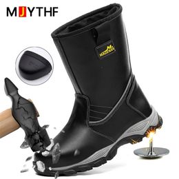 Boots High Quality Safety Leather Shoes Mid calf Anti smash Anti puncture Work Steel Toe Capwinter WaterProof l230830