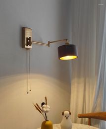 Wall Lamp LED Japanese Black Walnut Long Pole Light Bedroom Bedside Nordic El Switch Rotating Decoration