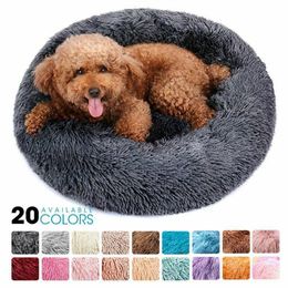 kennels pens Round Dog Bed Long Plush Pet Kennel Washable Cat House Soft Cotton Mats Sofa For Small Large Dog Chihuahua Dog Basket Pet Bed 230831