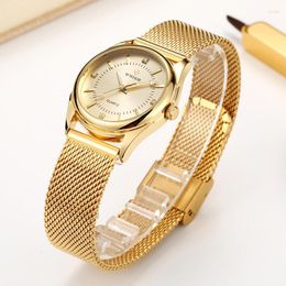 Wristwatches Fashion Wwoor Top Brand Dress Luxury Gold Elegant Diamond Small Quartz Wrist Watches Women Mesh Steel Clock Zegarek Damski