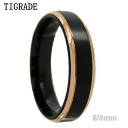 Wedding Rings Tigrade Unisex Black Ring with Rose Gold Colour Line Brushed 6mm 8mm Tungsten Carbide Men Women Rings Dark 230831