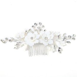 Hair Clips Jewellery Side Comb Handwoven Ceramic Flowers Alloy Headdress For Women Long & Thick