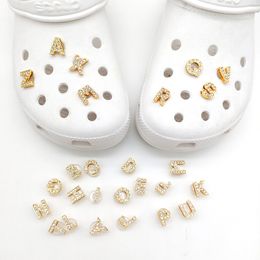 1Pcs Fashion Gold Letters Metal Shoe Charms Garden Shoe Decorations For Croces Jibz Charm Backpack Kids X-Mas Gifts Jibz