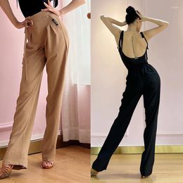 Stage Wear 2023 Latin Dance Pants For Women Loose Straight Elastic Female Adult Chacha Rumba Tango Dress Practise DQS13825