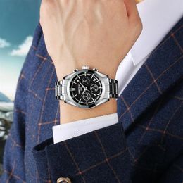 NIBOSI Business Men Watch Luxury Brand Stainless Steel Wrist Watch Chronograph Army Arch Glass Quartz Watches Relogio Masculino2668
