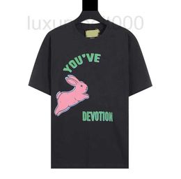 Men's T-Shirts designer 2023 Co branded Rabbit Print Pure Cotton Round Neck Casual Loose and Women's T-shirts 8CQH