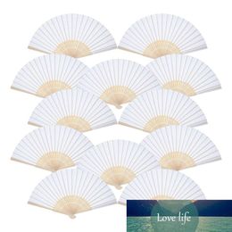 12 Pack Hand Held Fans White Paper fan Bamboo Folding Fans Handheld Folded Fan for Church Wedding Gift Party Favors DIY2815