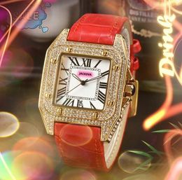 Alta Qualidade Mens Mulheres Amantes Quartz Movimento Relógio Sqare Roman Tank Dial Relógio Moda À Prova D 'Água Full Diamonds Ring Case Relógios de Pulso Reloj de Lujo