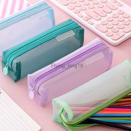 Pencil Bags 2 Pcs Transparent Stationery Pencil Bag Student Examination Nylon Mesh Pen Case Large Capacity Pouch School Supplies HKD230901