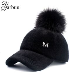 Ball Caps YARBUU brand baseball caps winter cap for women Faux Fur pompom ball Adjustable Casual hat 230830