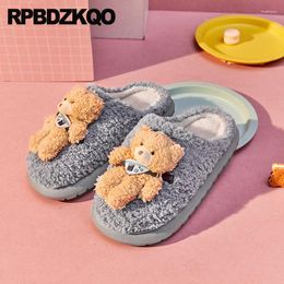 Slippers Cute Animal House Ladies Brand Designer Size 12 Cartoon Shoes Blue 11 Trending 2023 Bear Slides Women Fluffy Big Furry