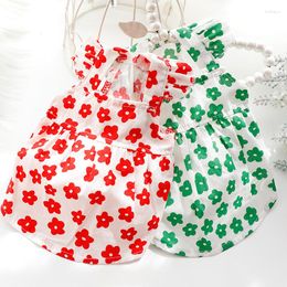 Dog Apparel Red Green Colours Floral Printing Cool Fashion Clothes For Spring And Summer Thin Dogs Cat Princess Skirt Perro