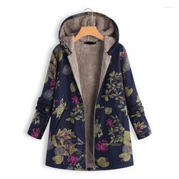 Women's Trench Coats Harajuku Women Winter Warm Floral Hooded Jacket 2023 Flower Print Hoody Vintage Padded Parkas