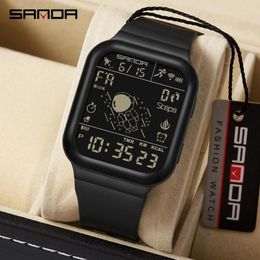 Wristwatches SANDA Step Calorie Electronic Watch Outdoor Sports Waterproof Astronaut Series Junior Student Men's Wristwatch Clock 6101