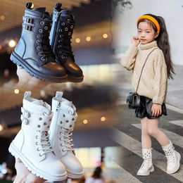 Boots Children's Short Boots British Fashion Boys Girls Riding Boots Mid-calf Warm Autumn Winter Kids Leather Waterproof Snow Boots 230830
