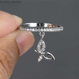 Band Rings White Bridal Engagement Ring Vintage Gold Silver Colour Wedding Ring Cute Small Butterfly Pendant Rings For Women Jewellery R230831