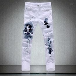 White Fashion Men Jeans Unique Lighting And Man Printing Cotton Large Size 40 Jeans For Men 2020 New1311f