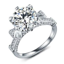 2CT Solitaire 2014 Designer Gold Synthetic Diamond Engagement Ring For Women 18K White Gold Jewellery Ring AU750 Geniune Gold Ring230A