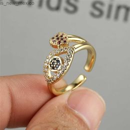 Band Rings Vintage Fashion Gold Colour Opening Ring Creative Eye Small Stone Ring Cute Female Love Heart Rings For Women Men Wedding Jewellery R230831
