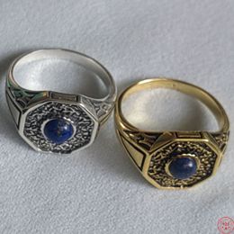 Wedding Rings Real Pure S925 Silver Inlaid Lapis Lazuli Men s and Women s Film Television Drama The Diaries Jewellery 230830