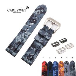 CARLYWET 24mm High Quality Camo Color Waterproof Silicone Rubber Replacement Watch Band Strap Band Loops220u