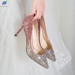 Dress Shoes Gradient High Heels Shoes Woman Basic Pumps Shiny Grete Bridal Shoes Sequins Fashion Party Sexy Thin Heels Women Shoes Pump 230830