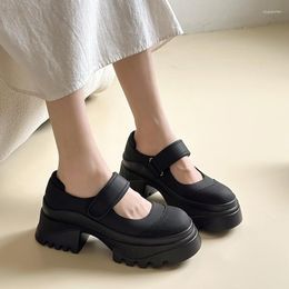 Dress Shoes Fashion Women Hook & Loop Square Mid Heels Solid Round Toe Lolita For Summer Pumps Plus Size Zapatos De Mujer