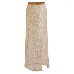 Skirts 2023 Summer Sexy Beachwear Women Boho Long Transparent Skirt Gold Silver Maxi Sequin Loose Party Split Mesh