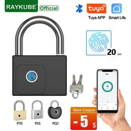 Door Locks RAYKUBETuya BLE Smart Fingerprint Padlock Waterproof USB Charging 0.2sec Unlock Portable Anti theft Zinc P70 P55 PQ1 230830