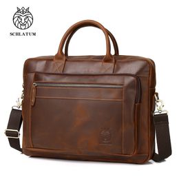 Briefcases SCHLATUM Genuine Leather Hard For Men Vintage Crazy Horse Laptop Briefcase Bags Luxury 156 Inch Handbags 230830