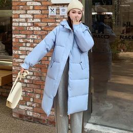 Women's Trench Coats 2023 Fashion Long Down Cotton Padded Jacket Winter Parka Women Hooded Thick Warm Tops Loose Lady Outerwear Korean Style