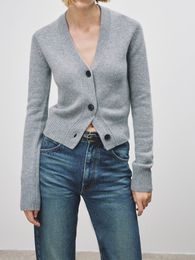Women's Sweaters 3 Colour 100 Cashmere Cardigan Casual Long Sleeve Female VNeck Single Breasted Knit Sweater 2023 Autumn 230831