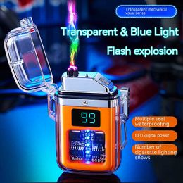 Double Arc Lighter USB Pulse Outdoor Windproof Waterproof Transparent Body Camping Lighters Men Gift Type-C 9TMO