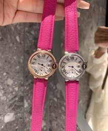 Famous Brand Roman Numerals Watch Multifunction Quartz Stopwatch Zircon Bezel Dial Women Genuine Leather Diamond Wristwatch Geometric Circle Clock 33mm