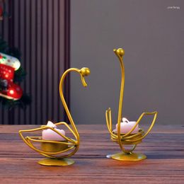 Candle Holders 2PCS Swan Candlestick Iron Art Metal Holder Wax Burner Tabletop Ornaments Romantic Wedding Valentine's Day Home Decor