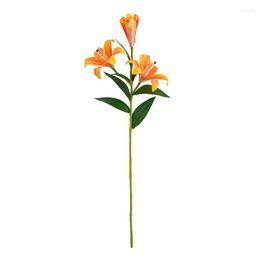 Decorative Flowers 3D Tactile Lilies With 3 Heads Lily In The Living Room Fake Wedding Decoration High-end