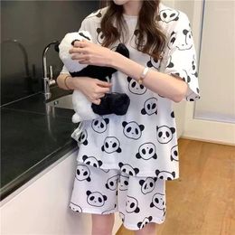 Women's Sleepwear Pyjamas For Women Chinese Panda Summer Short Sleeve Clothing Homewear Cartoon 2pcs Pyjamas