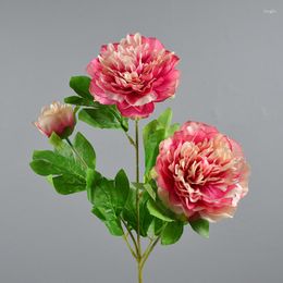 Decorative Flowers 3 Peaches And Peonies Nordic Style Home Decoration Simulation Wholesale Wedding Ceiling Silk