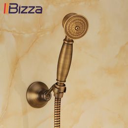 Bathroom Shower Heads Solid Copper Antique Brass Handheld Shower Telephone Style Bronze Bathroom Hand Shower Head Spray Water Saving With 1.5m Hose 230831