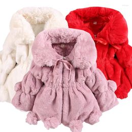 Jackets 2-8 Years Cute Plush Keep Warm Winter Girls Jacket Lining Ear Decoration Hooded Outerwear For Child Kids