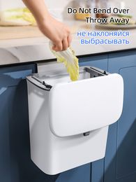 Waste Bins Wall Mounted Hanging Trash Bin For Kitchens Cabinet Door With Lid Kitchen Trashs Garbage Cans Counter Can 230830