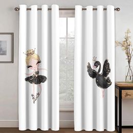 Curtain Cartoon Cute Ballerina Girl Swan Children's Design 2 Pieces Shading Drapes Window For Living Room Bedroom