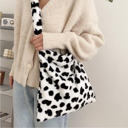 Evening Bags Cow Bear Pattern Shoulder Autume Winter Large Capacity Ladies Fluffy Plush Totes Casual Student Bag Shopper Messenger