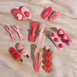 Pink Love Hairpin Female Cute Duckbill Hairpin Side Broken Hair Bang Clip Children's Dopamine Headwear