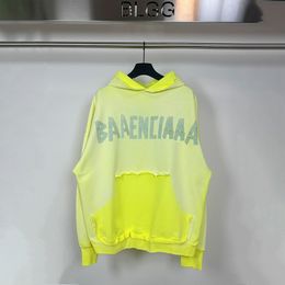 2023ss Men Logo Printed Casual Loose Hooded Gradient Yellow Tape Bandage Logo Printed Loose Fitting Oversized Hooded Sweater Zipper Jacket