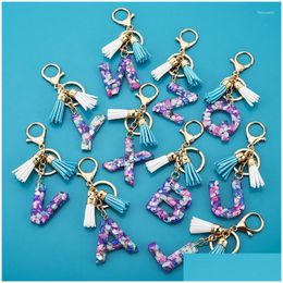 Keychains Lanyards Cute Creative 26 Initials Letter Keychain Tassel Pendant Custom Resin Keyrings Car Key Ring Simple Alphabet Chain Dhyfc